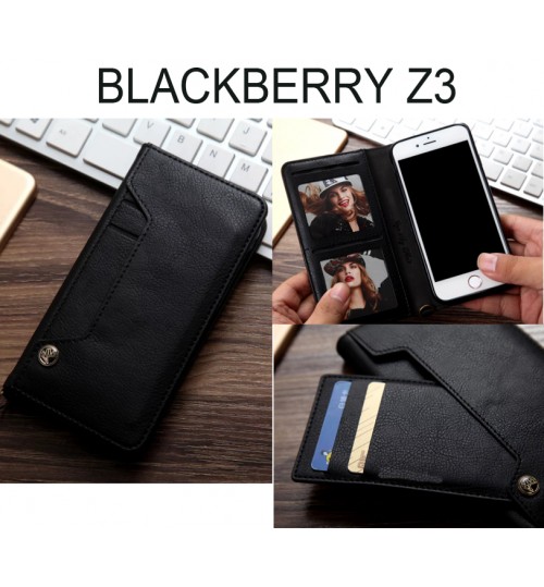 Blackberry Z3 CASE slim leather wallet case 6 cards 2 ID magnet