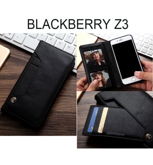Blackberry Z3 Case Slim Leather Wallet Case 6 Cards 2 Id Magnet - Black