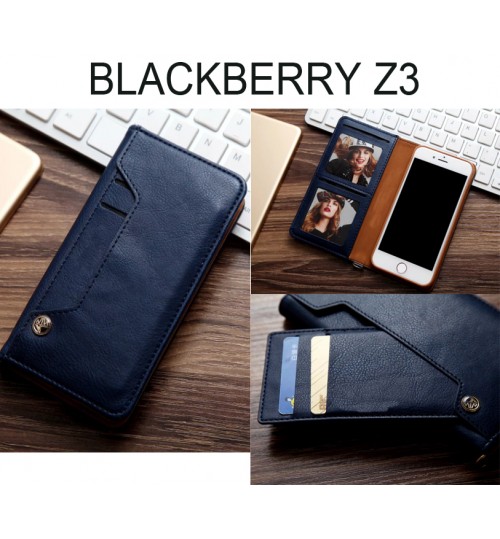 Blackberry Z3 Case Slim Leather Wallet Case 6 Cards 2 Id Magnet - Blue