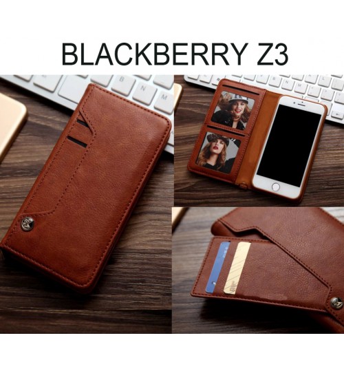 Blackberry Z3 Case Slim Leather Wallet Case 6 Cards 2 Id Magnet - Brown