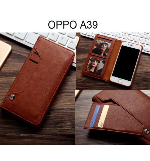 Oppo A39 Case Slim Leather Wallet Case 6 Cards 2 Id Magnet - Brown