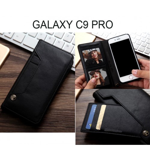 Galaxy C9 Pro Case Slim Leather Wallet Case 6 Cards 2 Id Magnet - Black