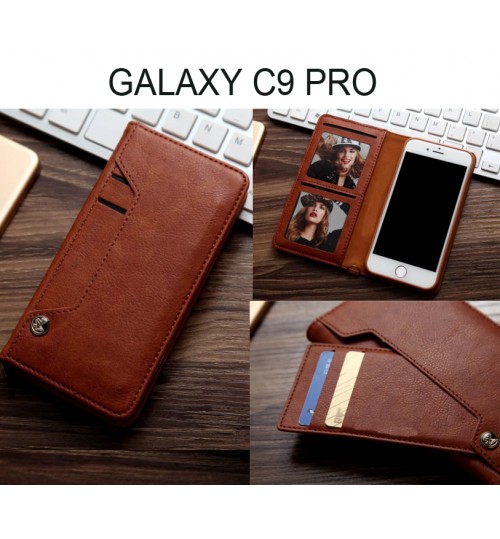 Galaxy C9 Pro CASE slim leather wallet case 6 cards 2 ID magnet