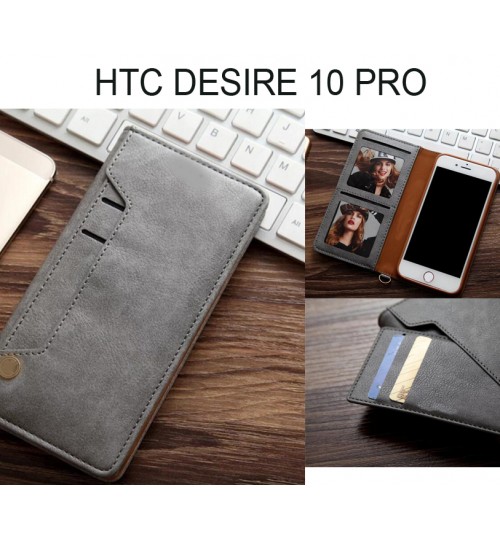 Htc Desire 10 Pro Case Slim Leather Wallet Case 6 Cards 2 Id Magnet - Grey