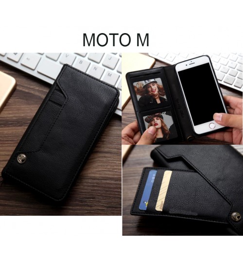 Moto M CASE slim leather wallet case 6 cards 2 ID magnet