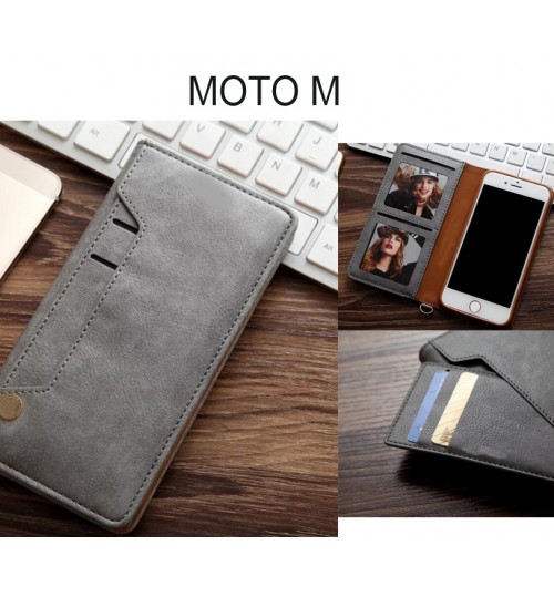 Moto M Case Slim Leather Wallet Case 6 Cards 2 Id Magnet - Grey