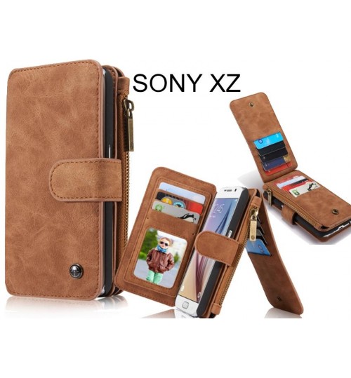 SONY XZ Case Retro leather case multi cards cash pocket & zip