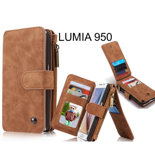 LUMIA 950 Case Retro leather case multi cards cash pocket & zip