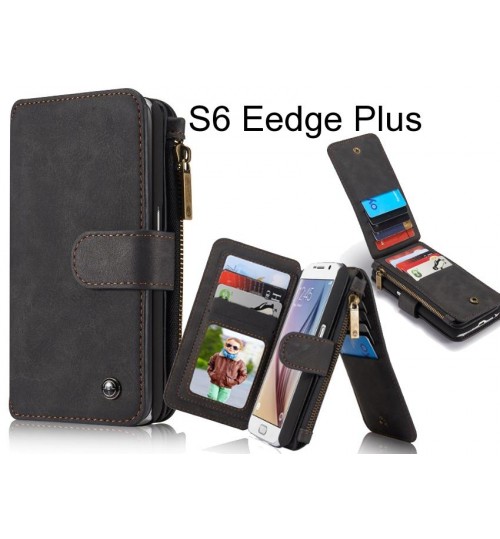 S6 Eedge Plus Case Retro leather case multi cards cash pocket & zip