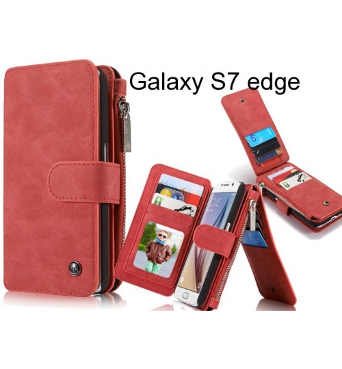 Galaxy S7 edge Case Retro leather case multi cards cash pocket & zip