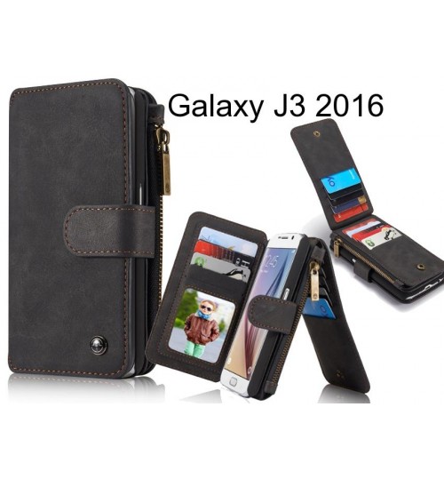 Galaxy J3 2016 Case Retro leather case multi cards cash pocket & zip