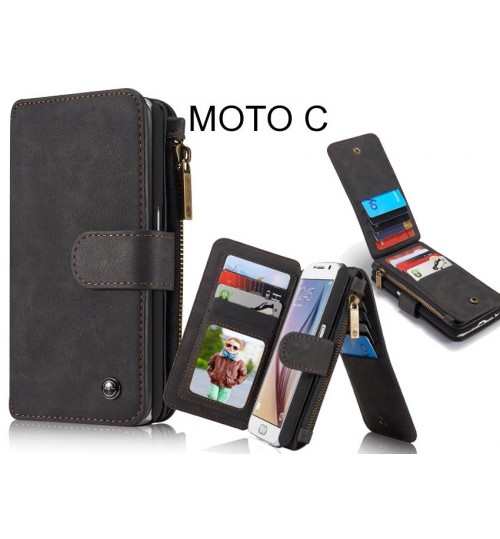 MOTO C Case Retro leather case multi cards cash pocket & zip