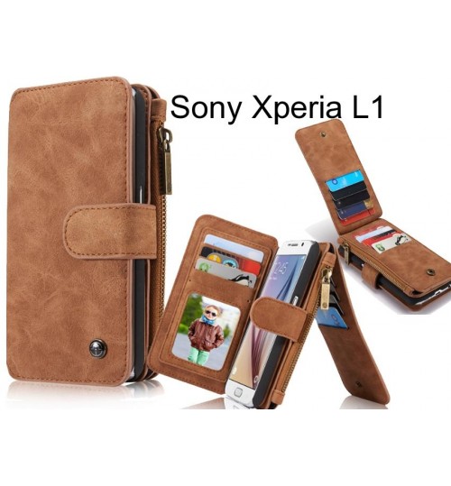 Sony Xperia L1 Case Retro leather case multi cards cash pocket & zip
