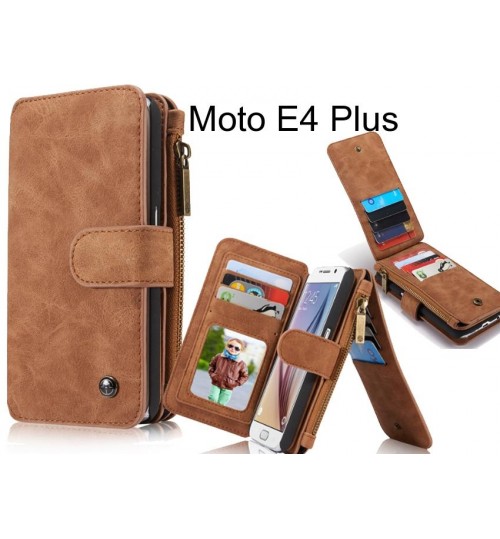 Moto E4 Plus Case Retro leather case multi cards cash pocket & zip