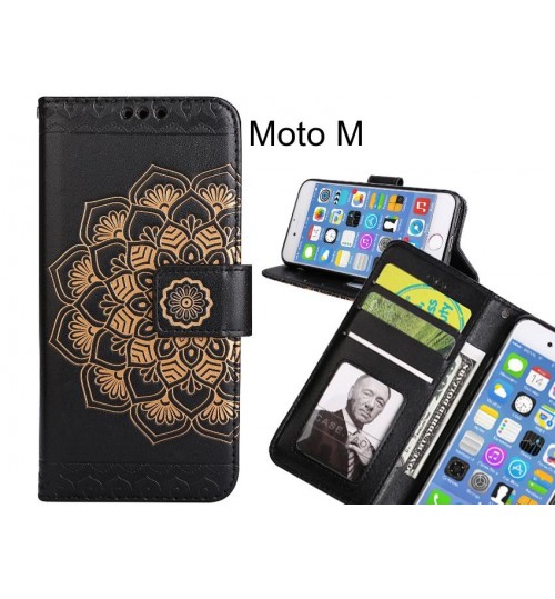 Moto M Case Premium leather Embossing wallet flip case