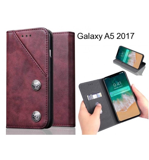 Galaxy A5 2017 Case ultra slim retro leather wallet case 2 cards magnet case