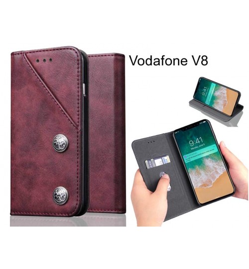Vodafone V8 Case ultra slim retro leather wallet case 2 cards magnet case