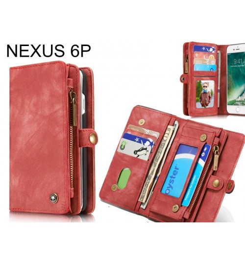 NEXUS 6P Case Retro leather case multi cards cash pocket & zip