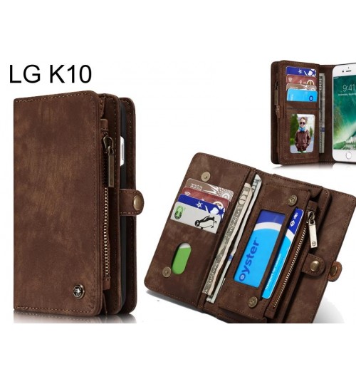LG K10 Case Retro leather case multi cards cash pocket & zip