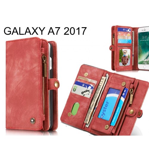 GALAXY A7 2017 Case Retro leather case multi cards cash pocket & zip