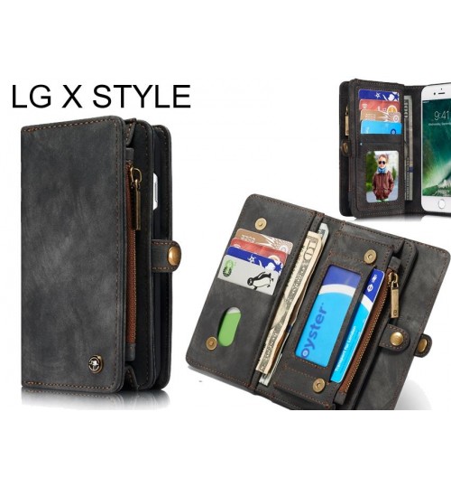 LG X STYLE Case Retro leather case multi cards cash pocket & zip