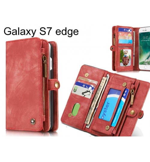 Galaxy S7 edge Case Retro leather case multi cards cash pocket & zip