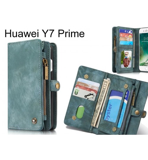 Huawei Y7 Prime Case Retro Leather Case Multi Cards Cash Pocket & Zip - Green