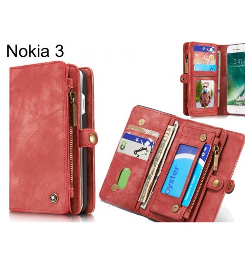 Nokia 3 Case Retro leather case multi cards cash pocket & zip