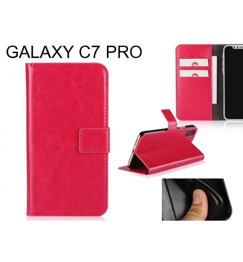 Galaxy C7 Pro Case Fine Leather Wallet Case - Red
