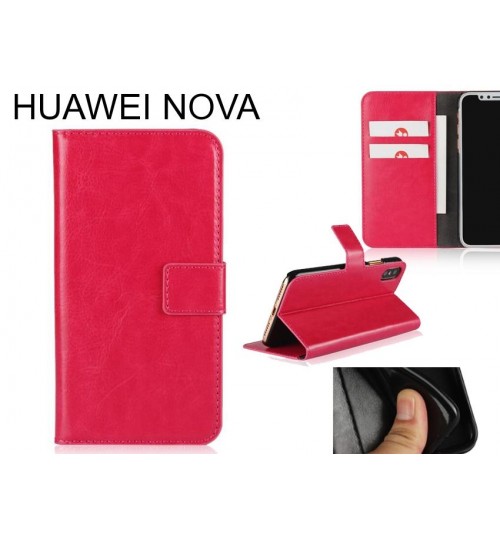 Huawei Nova Case Fine Leather Wallet Case - Red