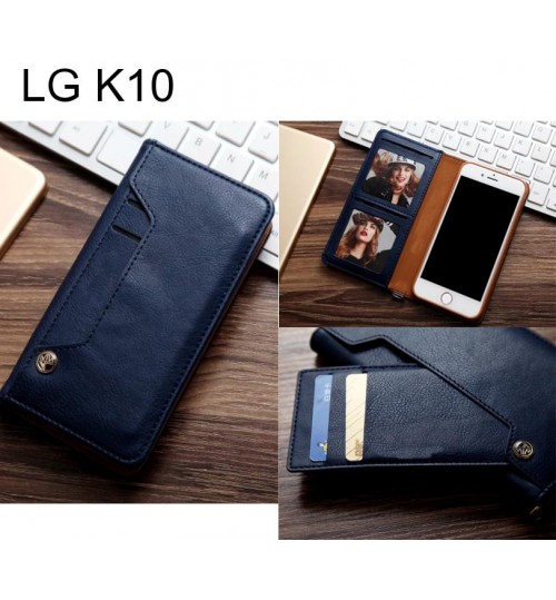 Lg K10 Slim Leather Wallet Case 6 Cards 2 Id Magnet - Blue