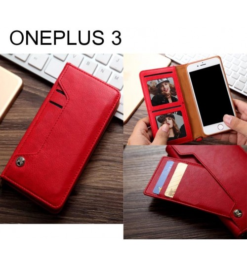 Oneplus 3 Slim Leather Wallet Case 6 Cards 2 Id Magnet - Red