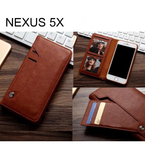 NEXUS 5X slim leather wallet case 6 cards 2 ID magnet