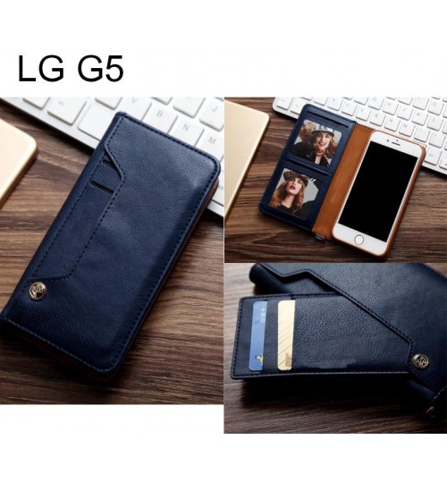 Lg G5 Slim Leather Wallet Case 6 Cards 2 Id Magnet - Blue
