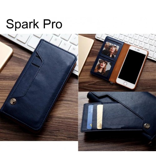 Spark Pro Slim Leather Wallet Case 6 Cards 2 Id Magnet - Blue