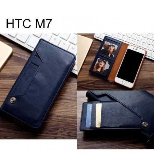 Htc M7 Slim Leather Wallet Case 6 Cards 2 Id Magnet - Blue