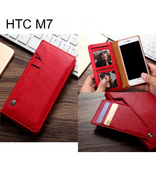 Htc M7 Slim Leather Wallet Case 6 Cards 2 Id Magnet - Red