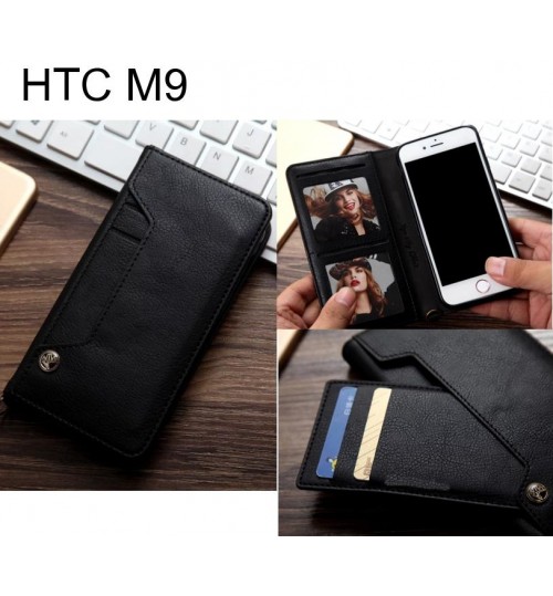 Htc M9 Slim Leather Wallet Case 6 Cards 2 Id Magnet - Black