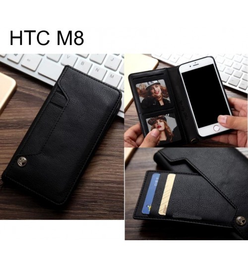 Htc M8 Slim Leather Wallet Case 6 Cards 2 Id Magnet - Black