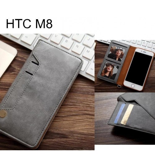 HTC M8 slim leather wallet case 6 cards 2 ID magnet