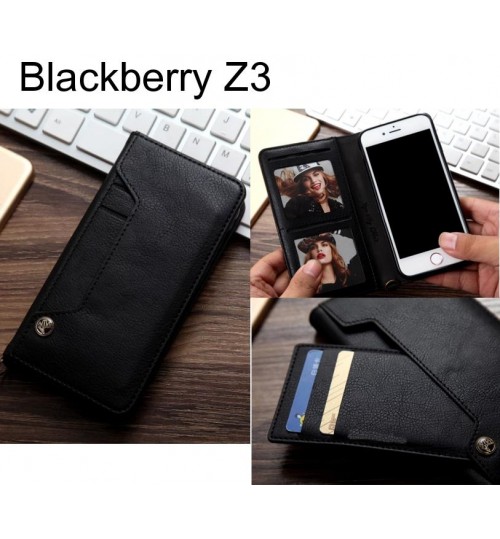 Blackberry Z3 Slim Leather Wallet Case 6 Cards 2 Id Magnet - Black