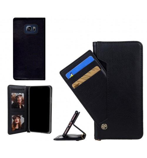 S6 Eedge Plus slim leather wallet case 6 cards 2 ID magnet