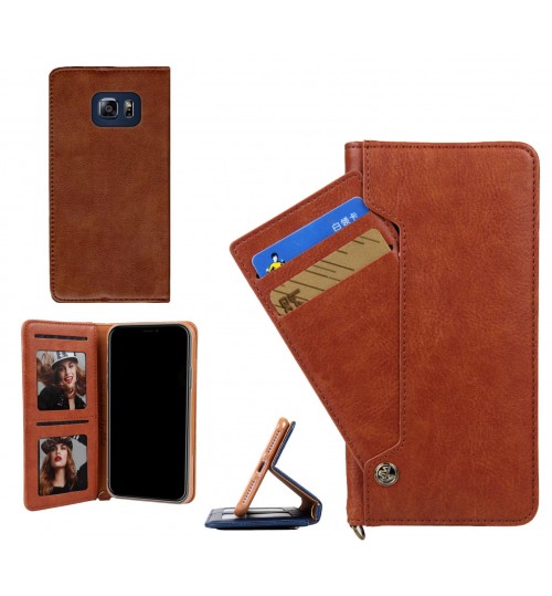 S6 Eedge Plus slim leather wallet case 6 cards 2 ID magnet