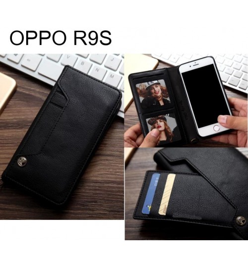 Oppo R9s Slim Leather Wallet Case 6 Cards 2 Id Magnet - Black
