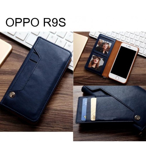 Oppo R9s Slim Leather Wallet Case 6 Cards 2 Id Magnet - Blue