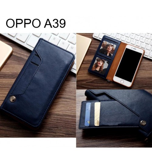 Oppo A39 Slim Leather Wallet Case 6 Cards 2 Id Magnet - Blue