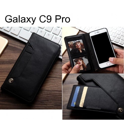 Galaxy C9 Pro slim leather wallet case 6 cards 2 ID magnet