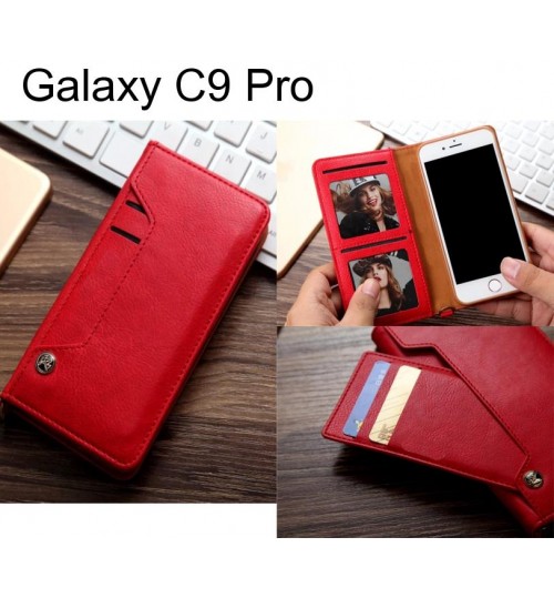Galaxy C9 Pro Slim Leather Wallet Case 6 Cards 2 Id Magnet - Red