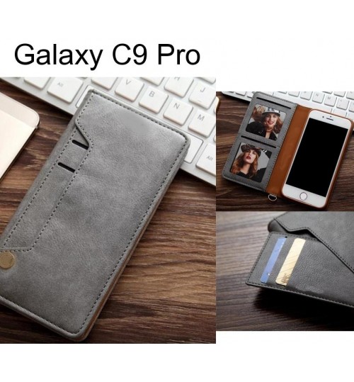 Galaxy C9 Pro slim leather wallet case 6 cards 2 ID magnet