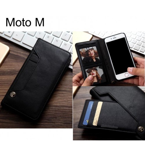 Moto M Slim Leather Wallet Case 6 Cards 2 Id Magnet - Black